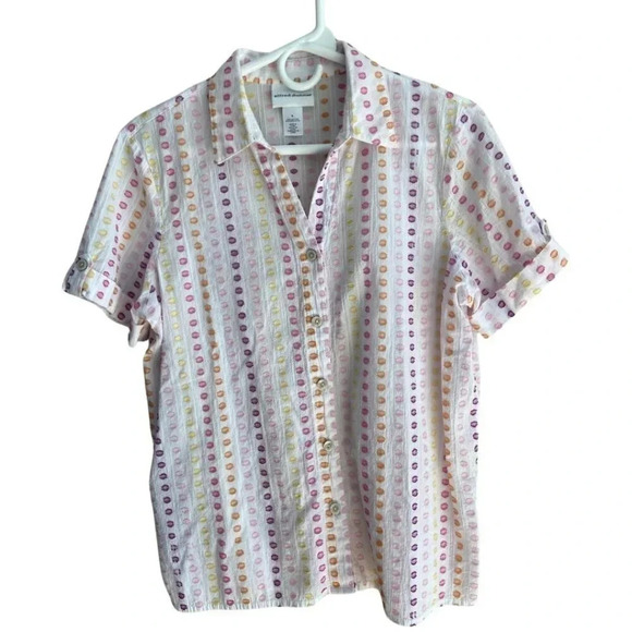 Alfred Dunner Clip Dot Short Sleeve Button Down Shirt Women's Size Small - Picture 2 of 10